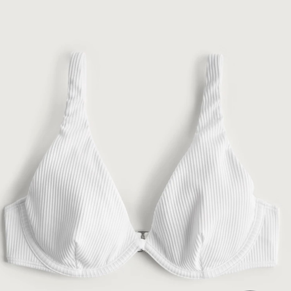 Hollister White High Apex Ribbed Underwire Bikini Top Size XXS